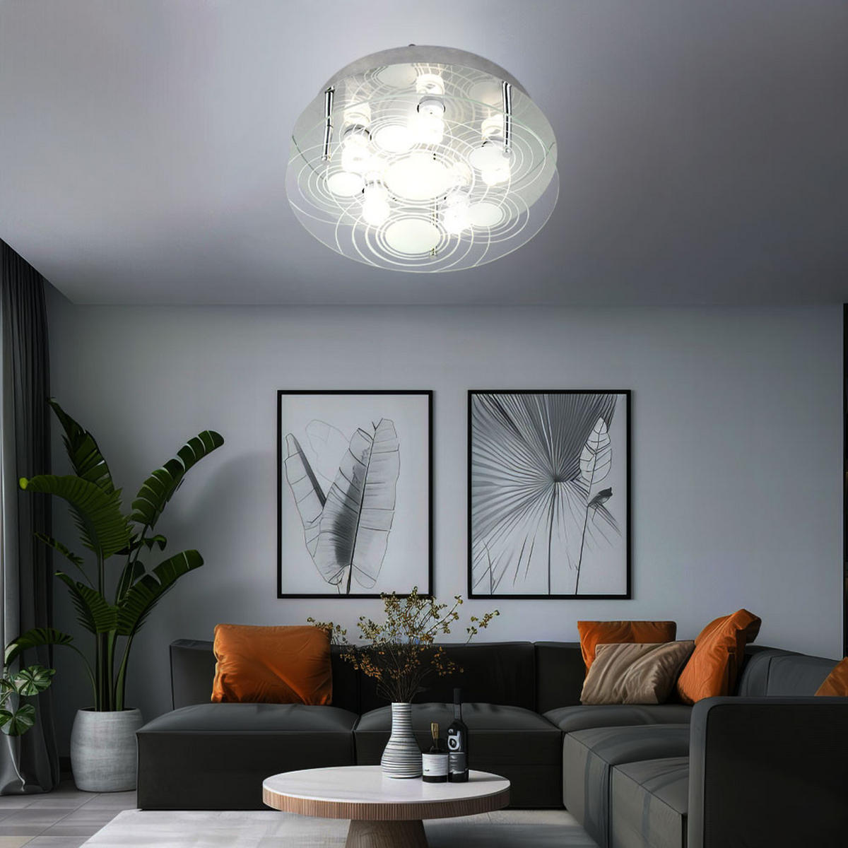 LED DECKENLEUCHTE Glas satiniert Silber - Silberfarben, Glas/Metall (33/33/12.5cm) - Globo Lighting