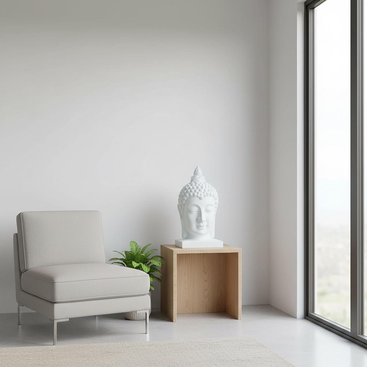 BUDDHA-KOPF - Weiß, Kunststoff (36.3/66.8/36.3cm) - Relaxdays