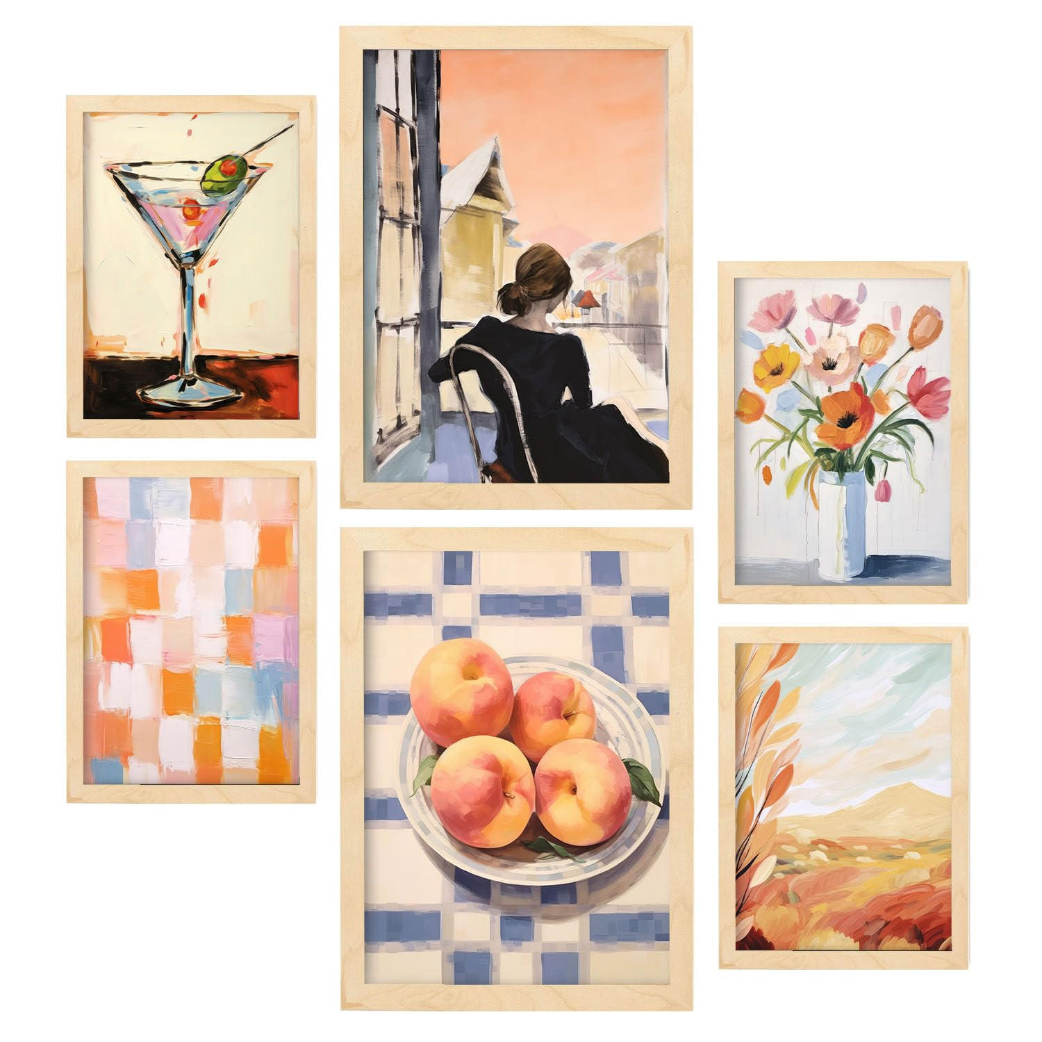 POSTER Set Mit 6 Pfirsich A3 & A4 Rahmen Aus Hellem Holz - Beige, Papier (29/3/42cm) - Nacnic