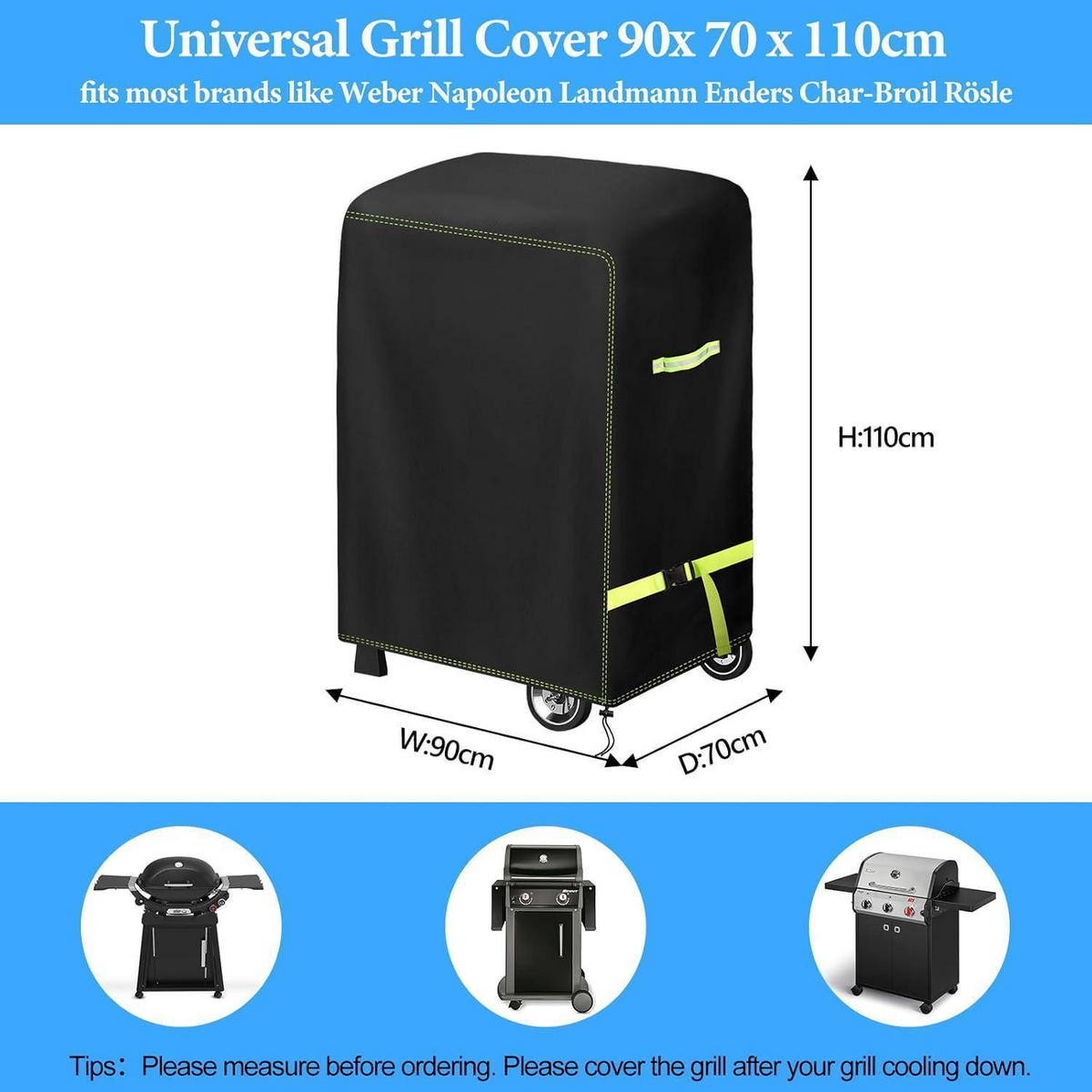 GRILL Abdeckhaube 90 x 70 x 110cm Wetterfest 420D Oxford - Schwarz, Textil (70/110/90cm)