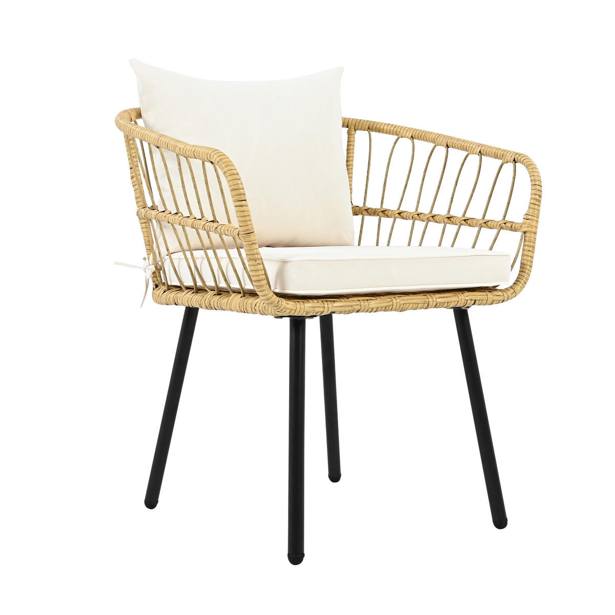 GARTENSETS aus Rattan Natur mit Sitzkissen & verzinktem Eisenrahmen - Naturfarben, Metall - Modfu