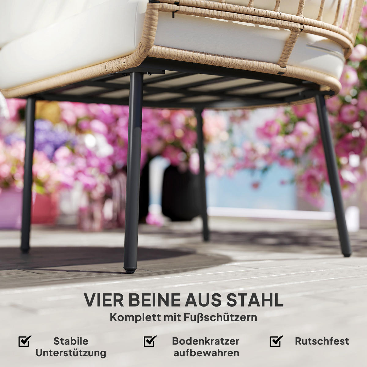 RATTANSESSEL DE-06740 mit abnehmbarem Kissen & Polster Beige - Beige, Kunststoff/Metall (80/155/95cm) - ComfortXL