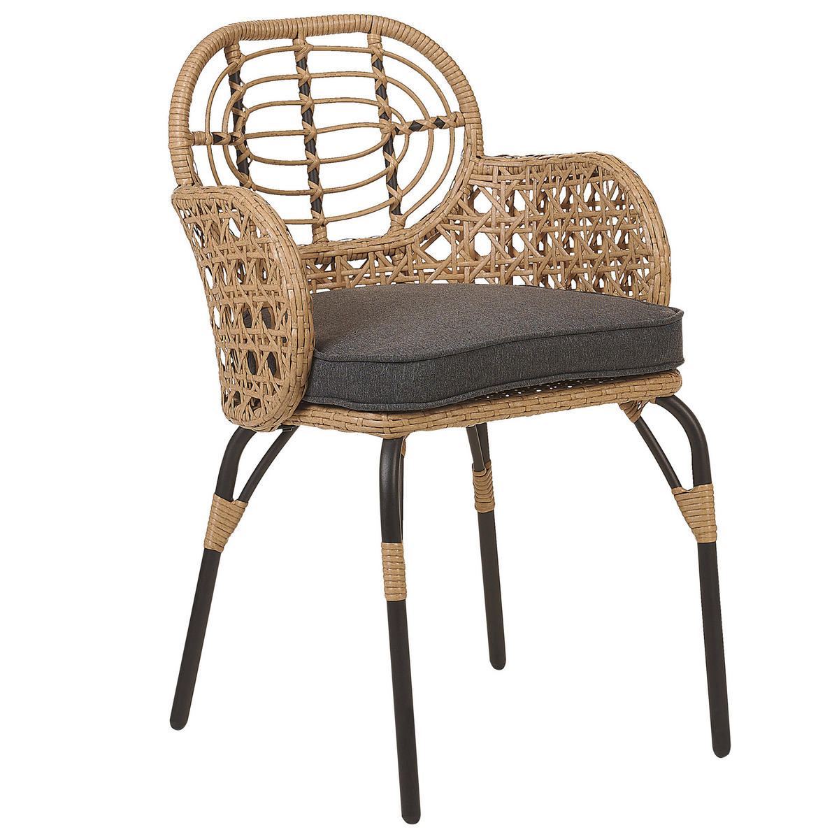 GARTENSTUHL 2er-Set PE Rattan Auflage graphitgrau Pratello - Graphitfarben/Naturfarben, Kunststoff (45/84/49cm) - Beliani