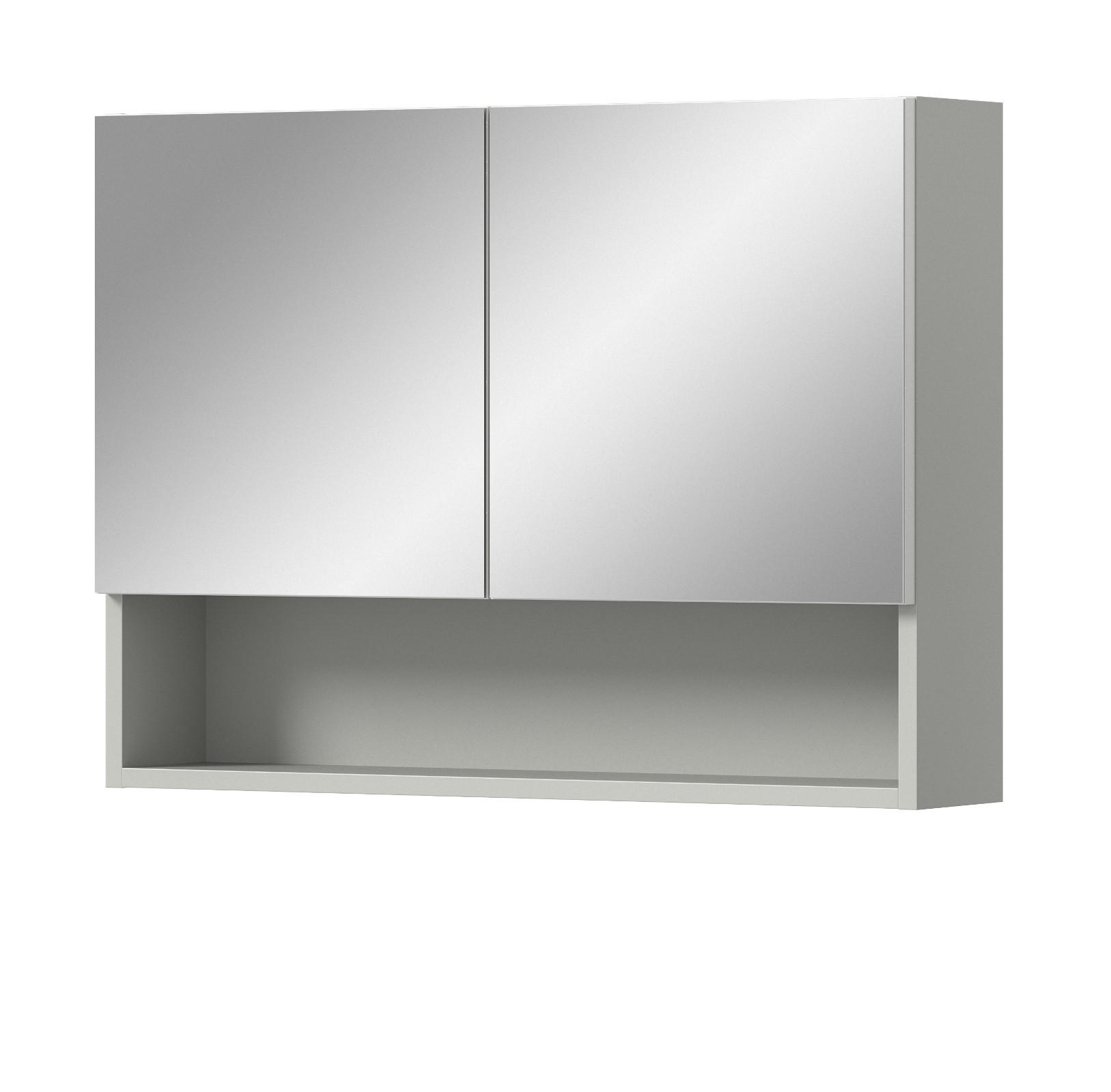 SPIEGELSCHRANK grau 74 cm, Badschrank 2-türig mit Soft-Close - Grau, Glas/Holzwerkstoff (74/55/17cm) - Inn.Furn