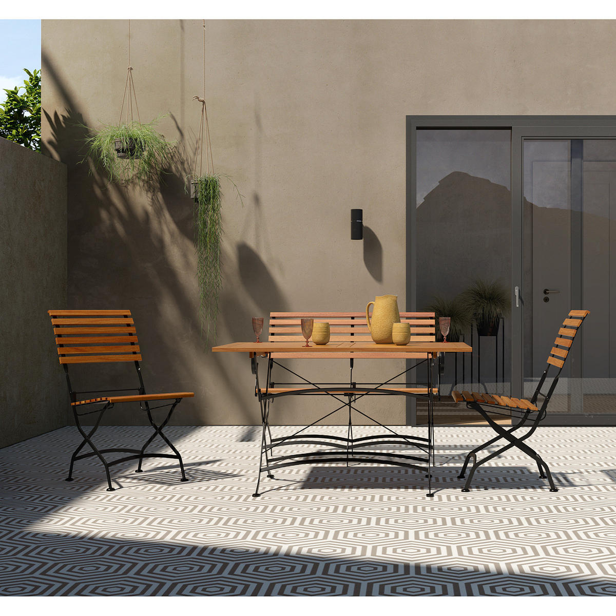 GARTENBANK - Akazie massiv / Stahl - Akazie / Schwarz - Schwarz/Akaziefarben, Holz/Metall (121/89/55cm) - home24