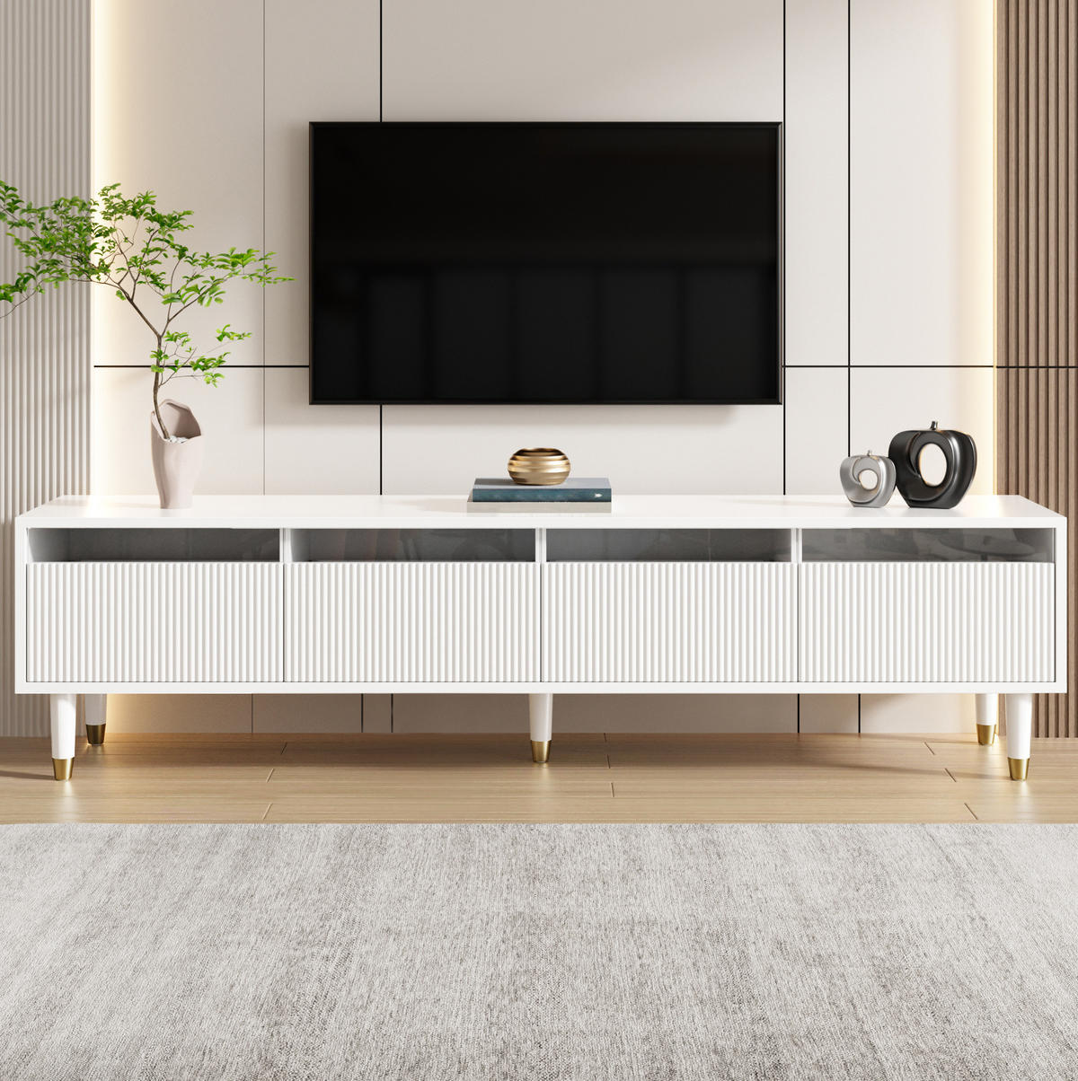 TV-SCHRANK mit 4 Schubladen 178 x 35 x 45 cm MDF Weiß - Weiß, Holzwerkstoff (35/45/178cm) - Beauniv