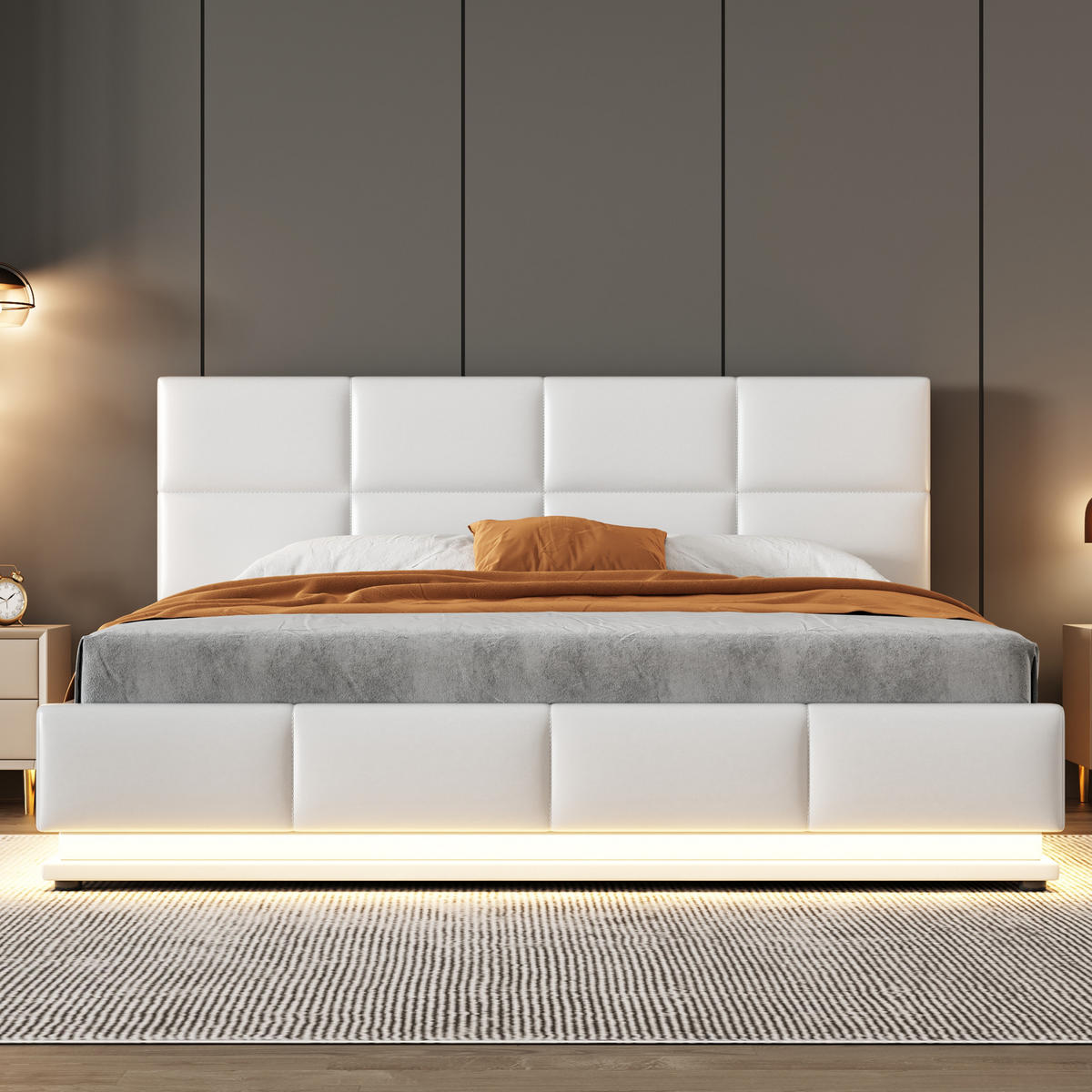 POLSTERBETT 160/200 cm Weiß mit LED und hydraulischem Stauraum (ohne Matratze) - Weiß, Textil (160/200cm) - Oxeza