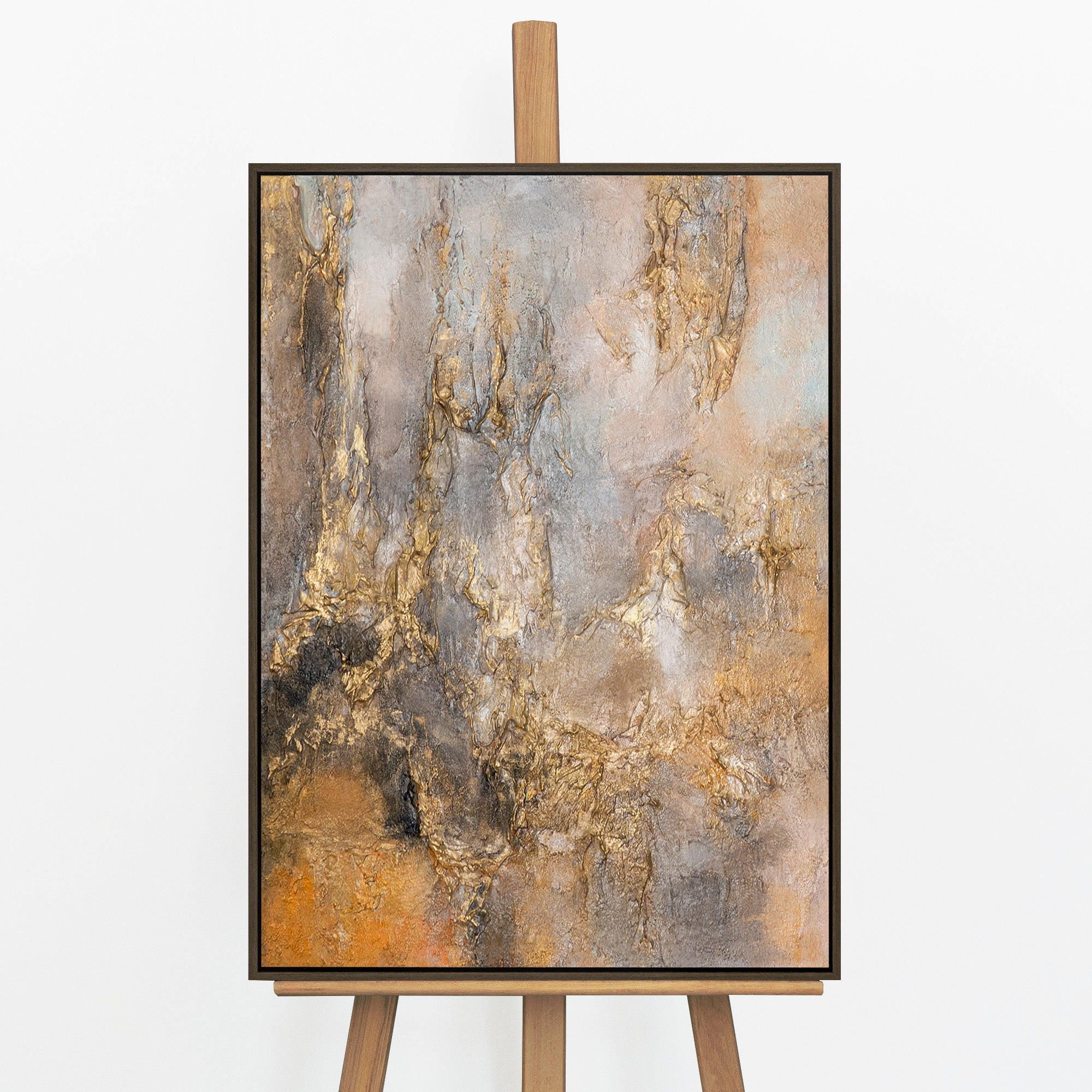 GEMÄLDE Goldener Schleier Schattenfugenrahmen Grau 70x50 cm - Grau, Holz (70/50cm) - YS-art gallery