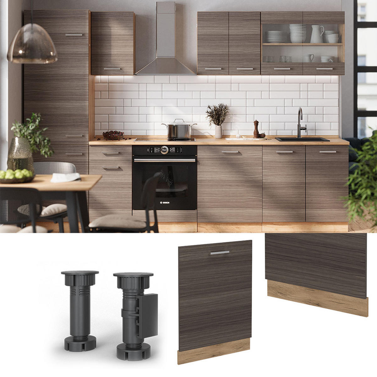 GESCHIRRSPÜLBLENDE R-Line Edelgrau 60 cm , AP Anthrazit - Honigeiche/Eiche Wotan, Holzwerkstoff (60/81.8/1.6cm) - Vicco