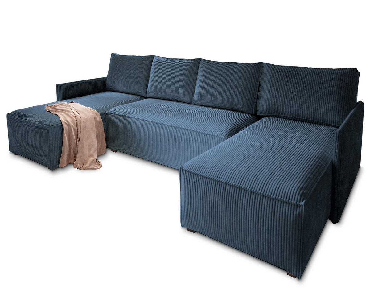 ROHOVÁ SEDAČKA TRES modrá - šedá/modrá, dřevo/textil (271/140cm) - MASSENO