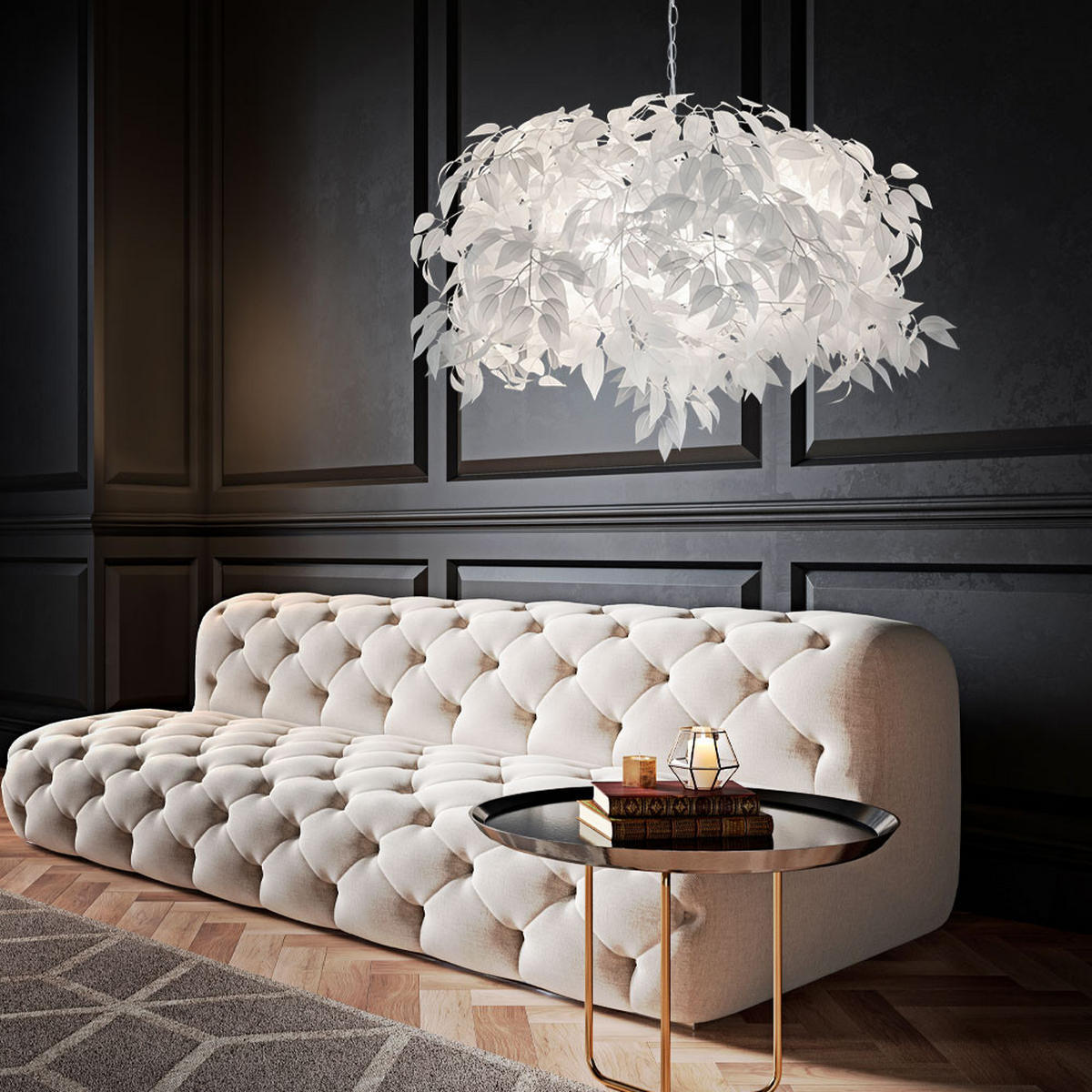 HÄNGELEUCHTE LEAVY Weiß Chrom Blätter - Weiß, Metall (70/70/150cm)