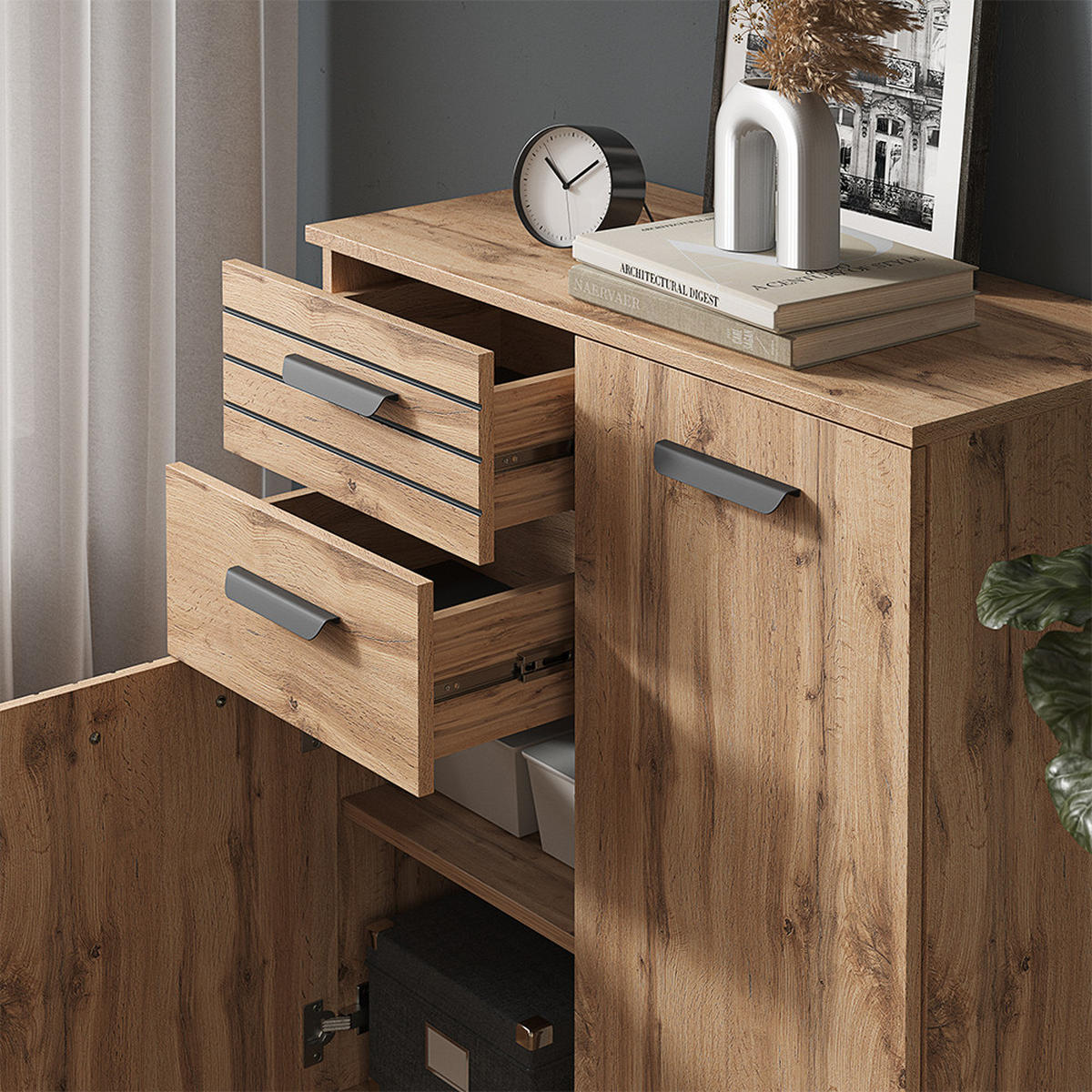 KREDENC Amber Hnědá - černá/dub Wotan, kompozitní dřevo (38/100/80.1cm) - Vicco