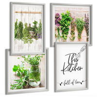 BILDER SET 4er Set - 50x50 cm & 40x60 cm Silberner Rahmen - Kräuterpflanzen zum Trocknen in der Küche - Silberfarben, Kunststoff (50/50cm) - TULUP