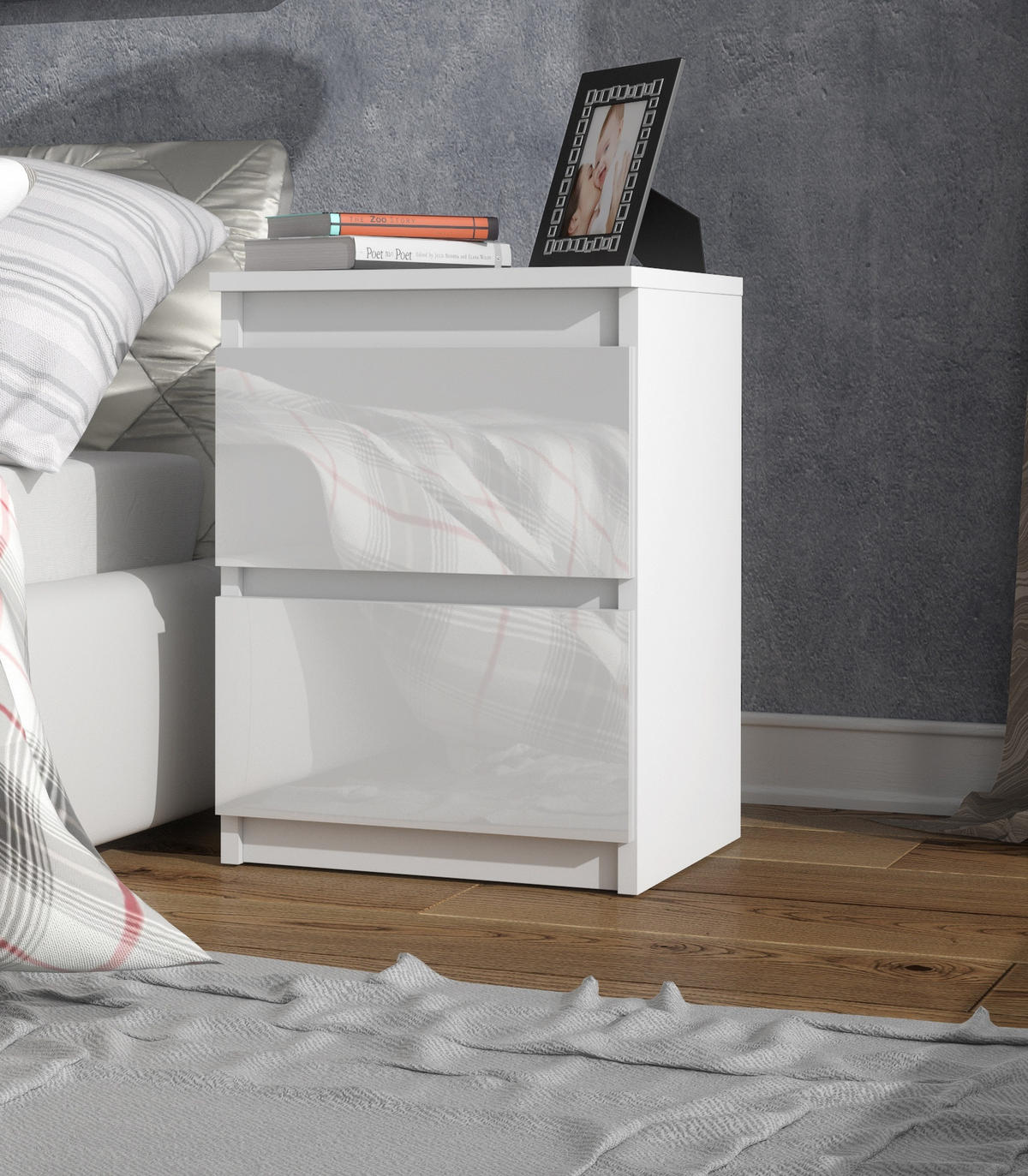 NACHTTISCH Weiß, Hochglanz 40/55/39 - Weiß Hochglanz/Weiß, Holzwerkstoff (40/55/39cm) - RAUMHIRSCH FURNITURE