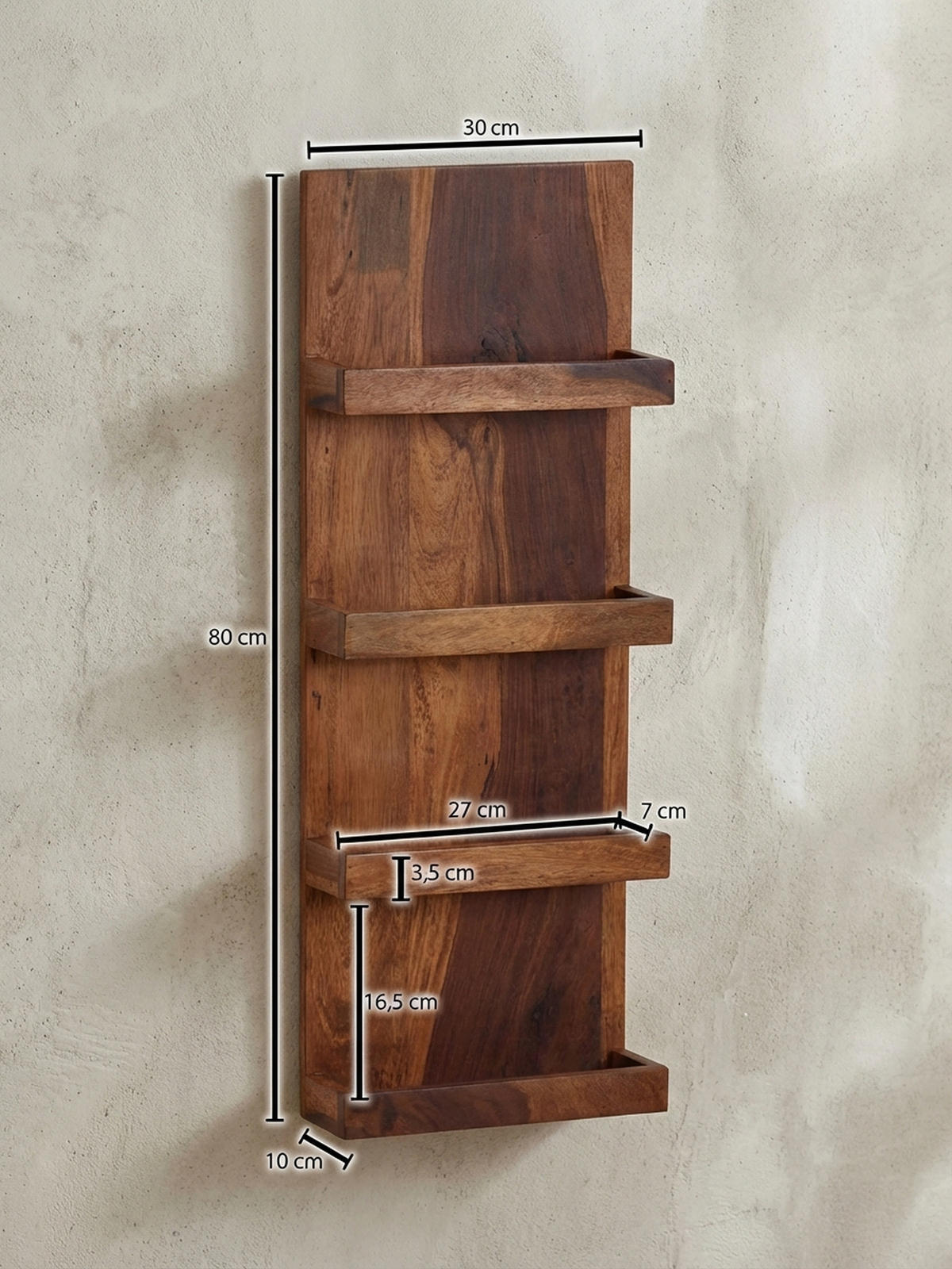 WANDREGAL Massivholz Nachhaltig Handgefertigt - Braun, Holz (30/80/10cm) - KADIMA DESIGN