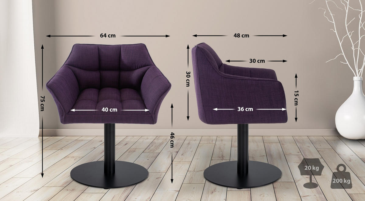 SESSEL Stoff lila - Lila/Schwarz, Textil/Metall (64/75/48cm) - CLP