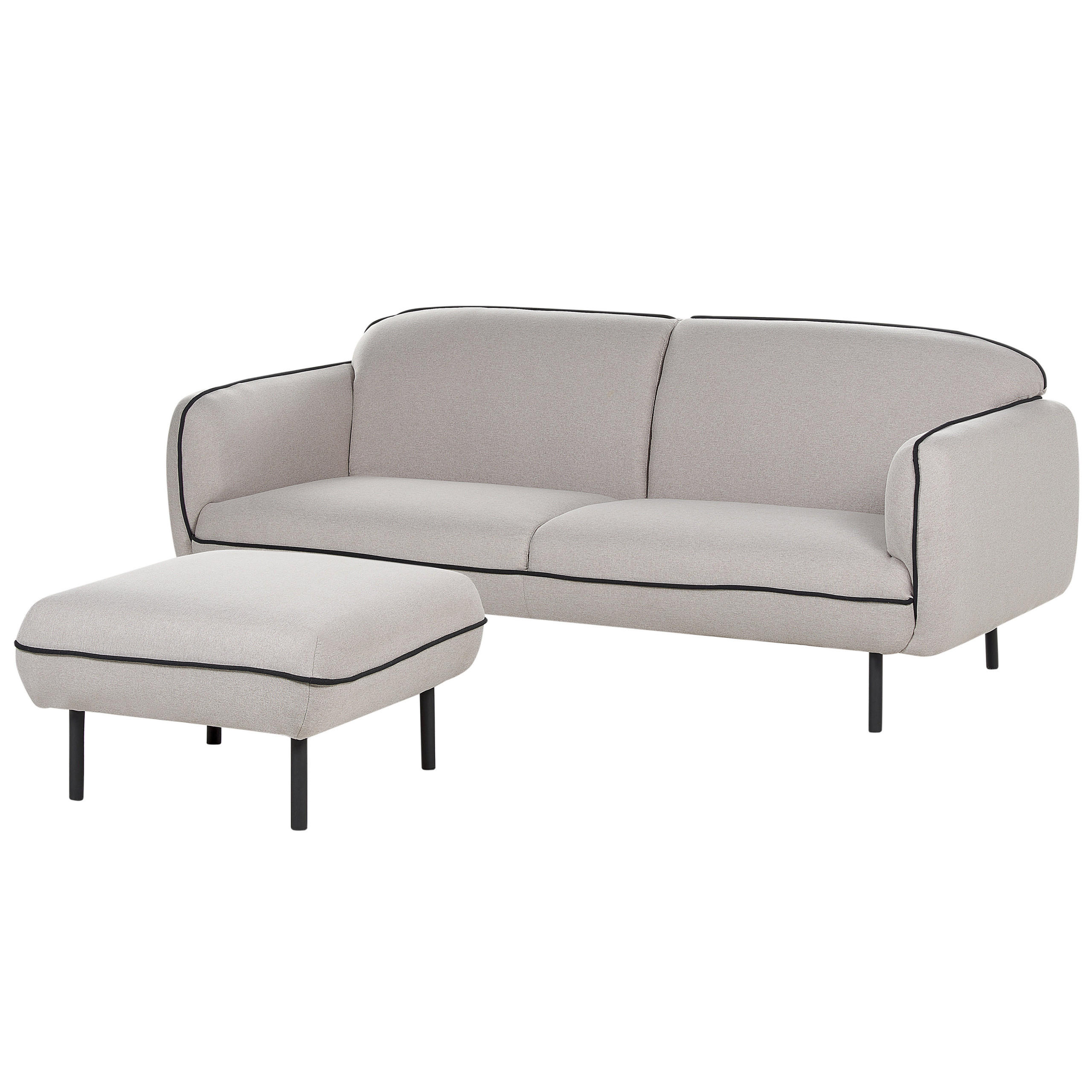 3-SITZER-SOFA hellgrau/schwarz mit Ottomane Tonsberg - Schwarz/Grau, Textil (198/78/85cm) - Beliani