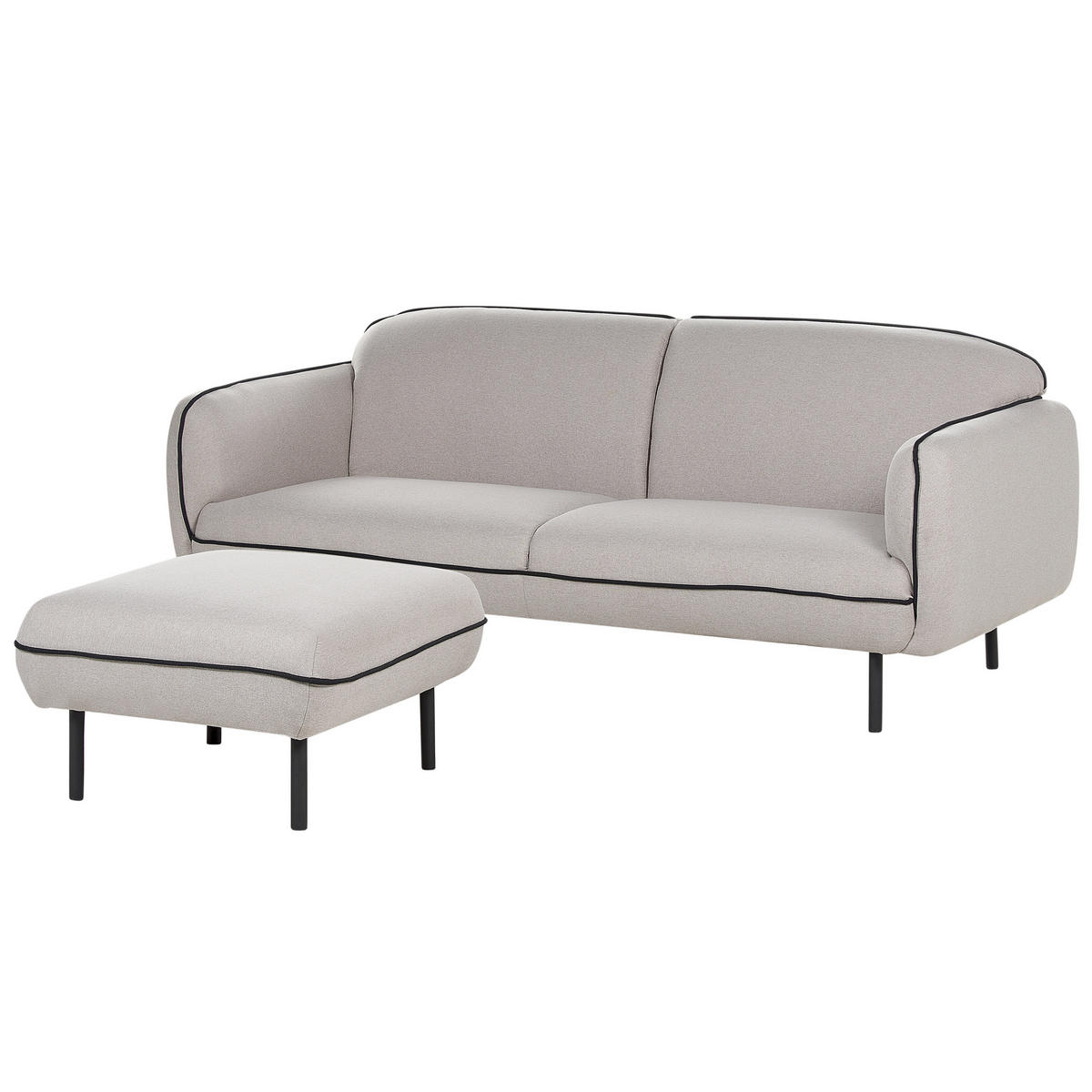 3-SITZER-SOFA hellgrau/schwarz mit Ottomane Tonsberg - Schwarz/Grau, Textil (198/78/85cm) - Beliani