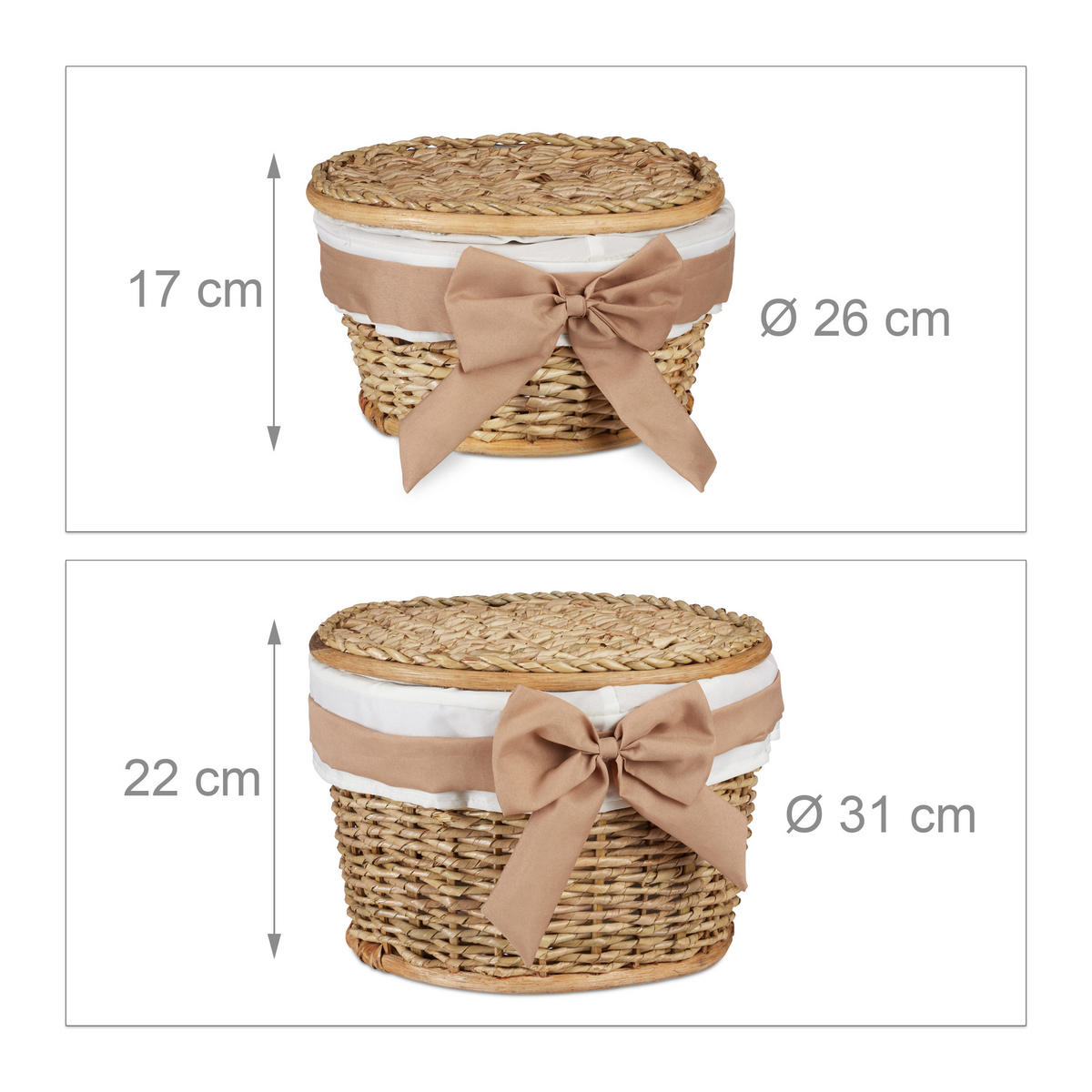 2XBADKÖRBCHEN - Hellbraun, Textil (31/22/31cm) - Relaxdays