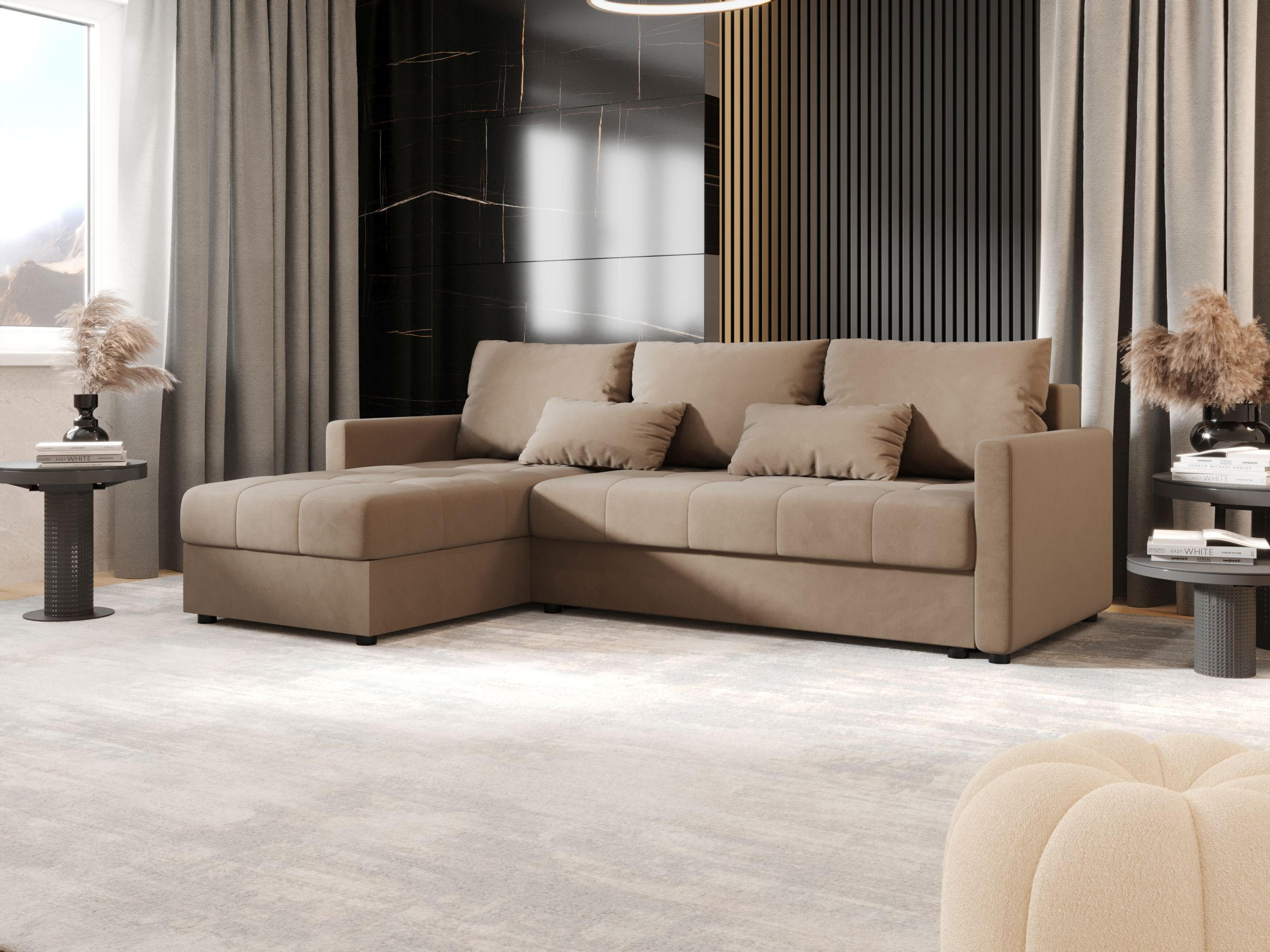 ECKSOFA MOS L BIS Itaka 48 Links mit Schlaffunktion - Braun, Textil (220/143cm) - Bedante