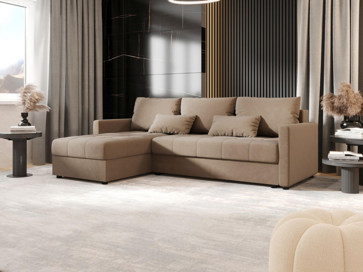 ECKSOFA MOS L BIS Itaka 48 Links mit Schlaffunktion - Braun, Textil (220/143cm) - Bedante