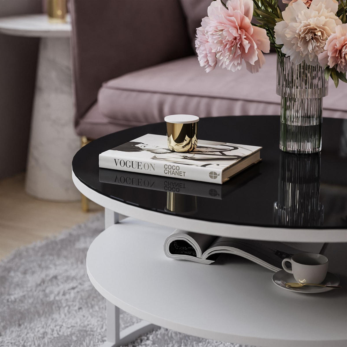 COUCHTISCH CIRI GLASS mit Regal - Weiß, Glas (70/70/47.4cm) - Lookway