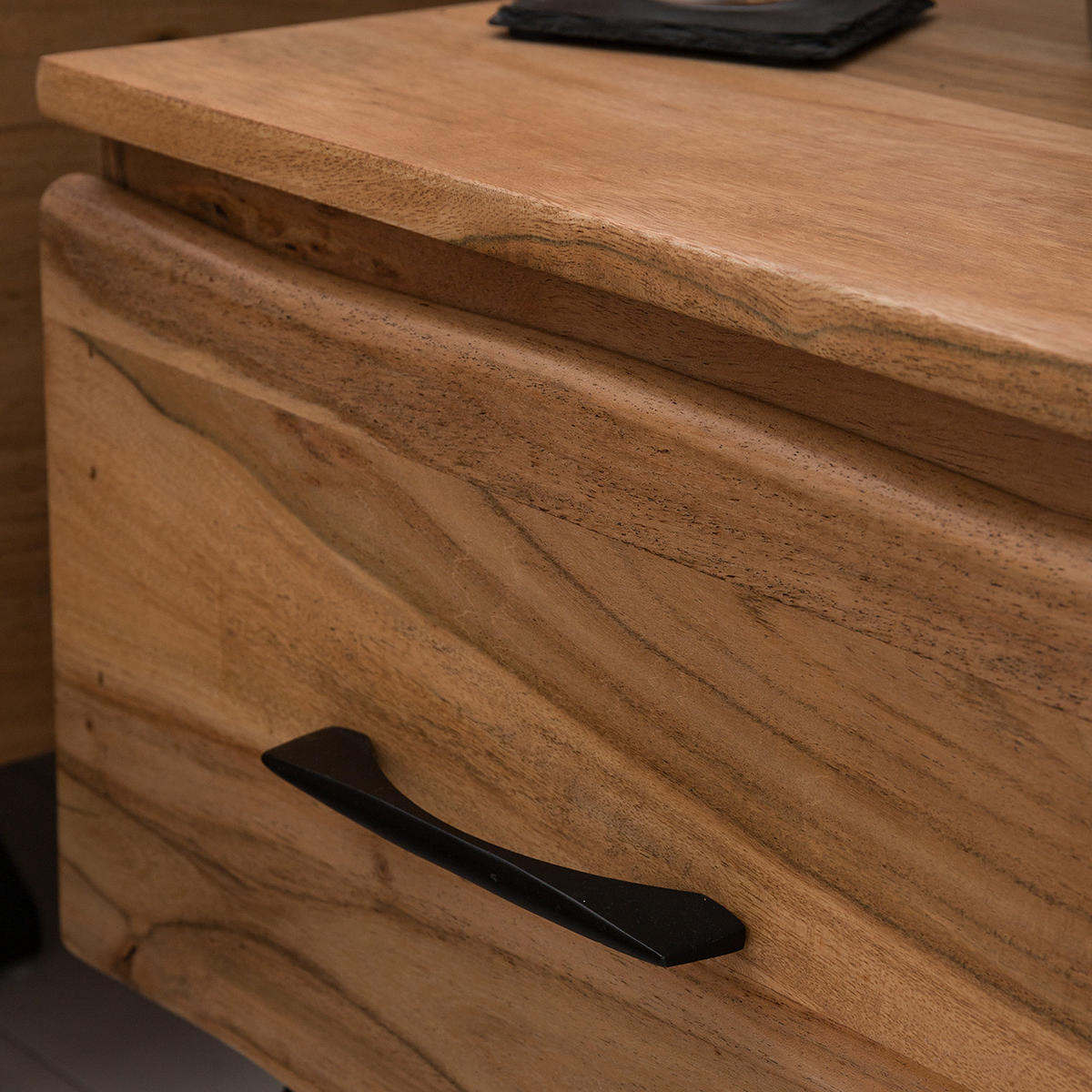NACHTKOMMODE - Akazie massiv / Metall - Schwarz/Akaziefarben, Holz (40/40/35cm) - home24