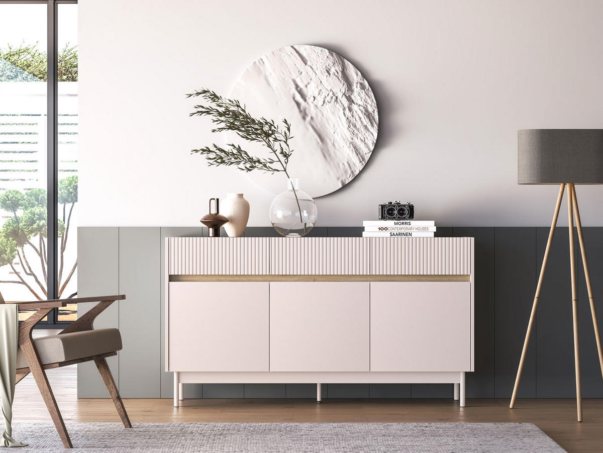 SIDEBOARD Dunea Cashmere / Eiche Cremona Torro 154 / 40 / 85 cm - Kaschmir/Creme, Holz/Holzwerkstoff (154/85/40cm) - Feldmann-Wohnen