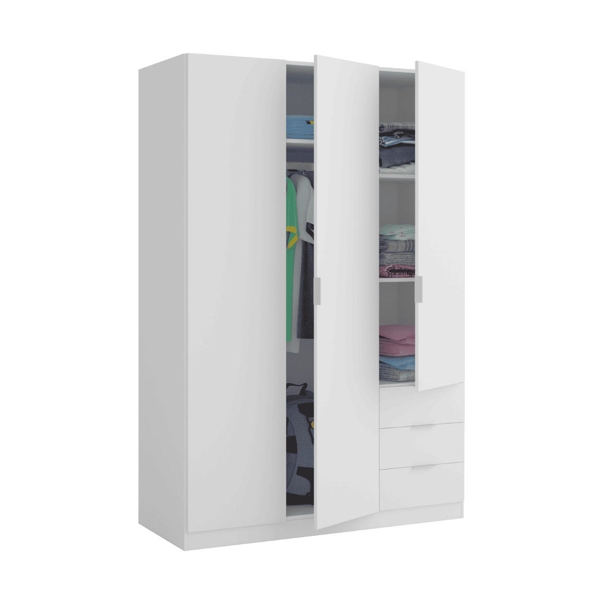 SCHRANK mit 3 Türen und 3 Schubladen, weiß 121/180/52 cm - Weiß, Holzwerkstoff (121/180/54cm) - Calicosy