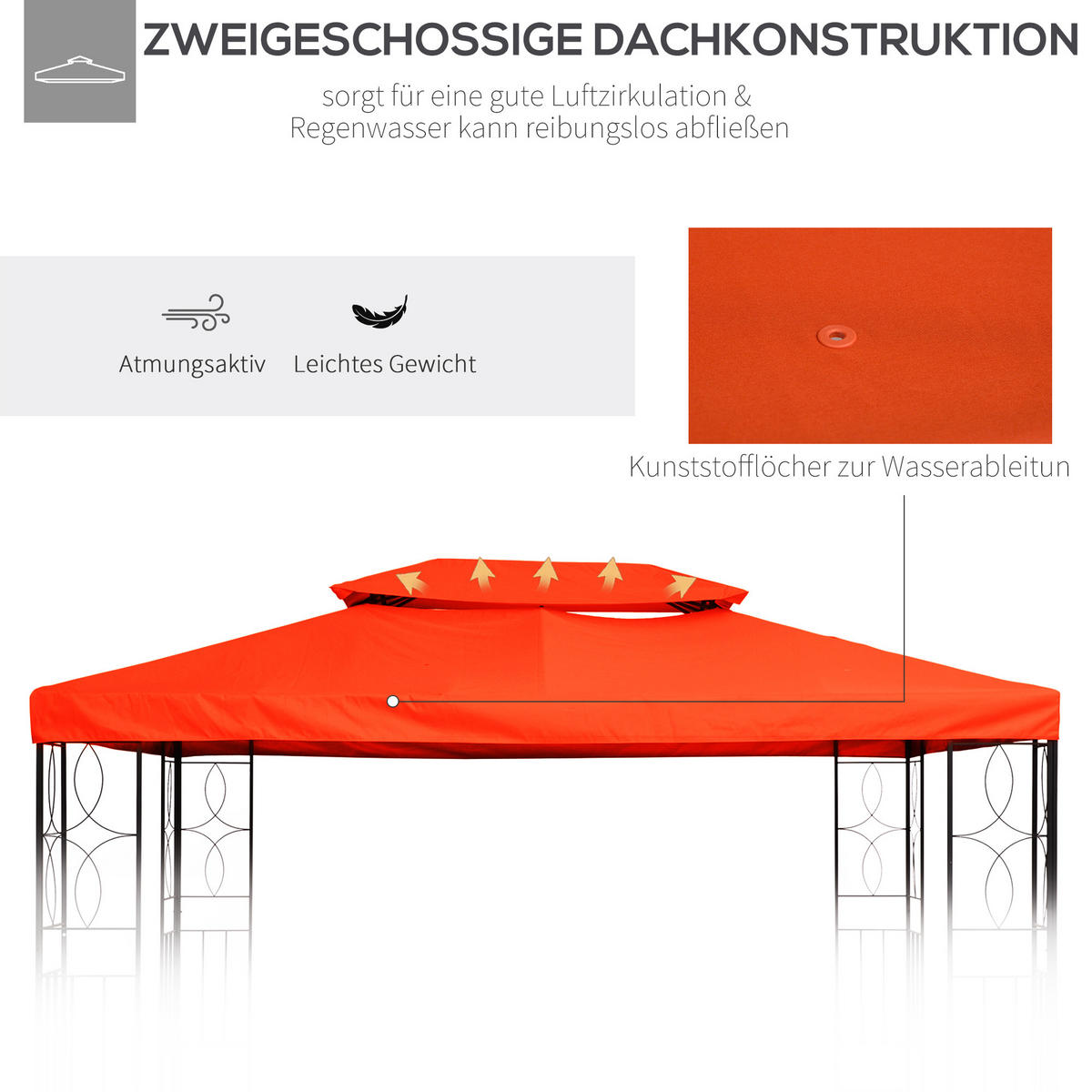 PAVILLONDACH, Polyester, Rostrot - Rot, Kunststoff (400/20/300cm) - Outsunny