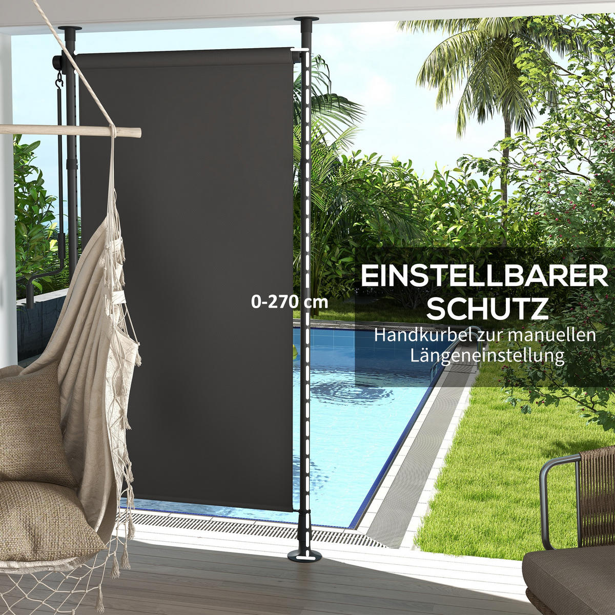 SENKRECHTMARKISE, Polyester, Dunkelgrau - Dunkelgrau, Kunststoff/Metall (2.8/310/120cm) - Outsunny