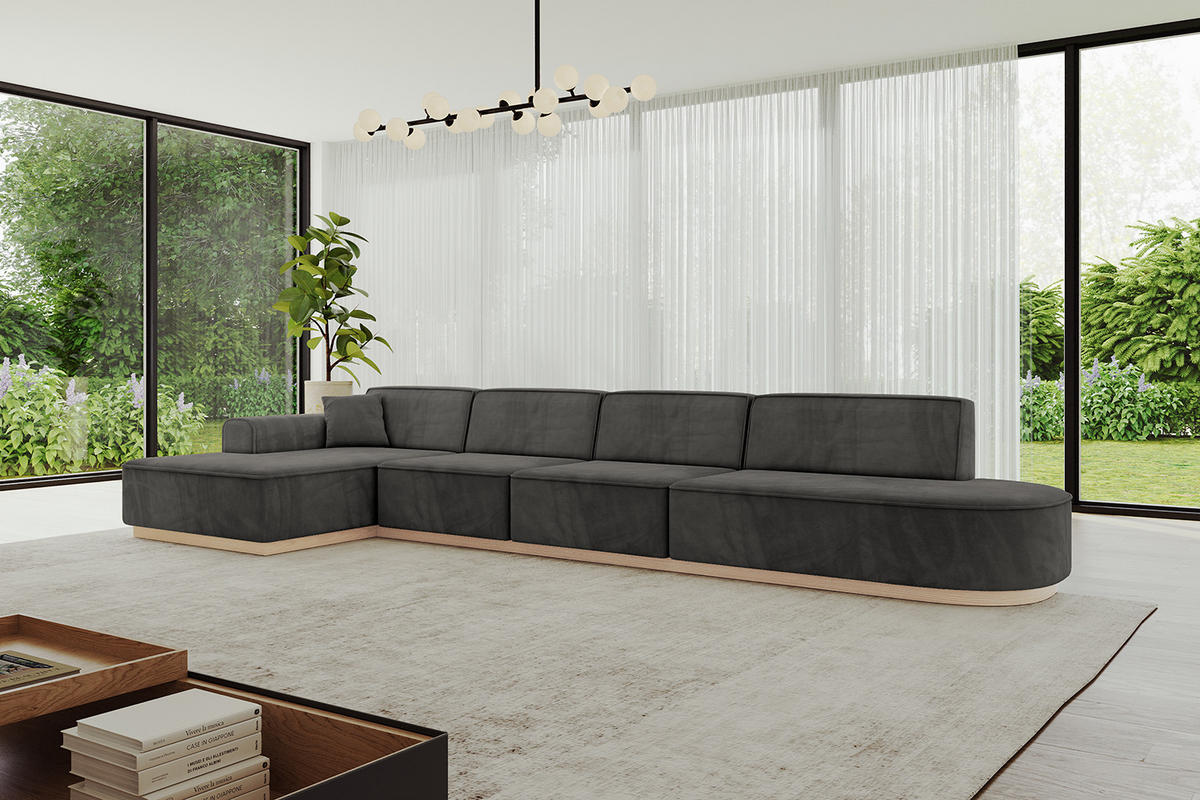 ECKSOFA Ottomane Links IREA-L3 - 412x165x80 cm Ecru - Anthrazit, Holzwerkstoff/Textil (412/165cm) - ALTDECOR
