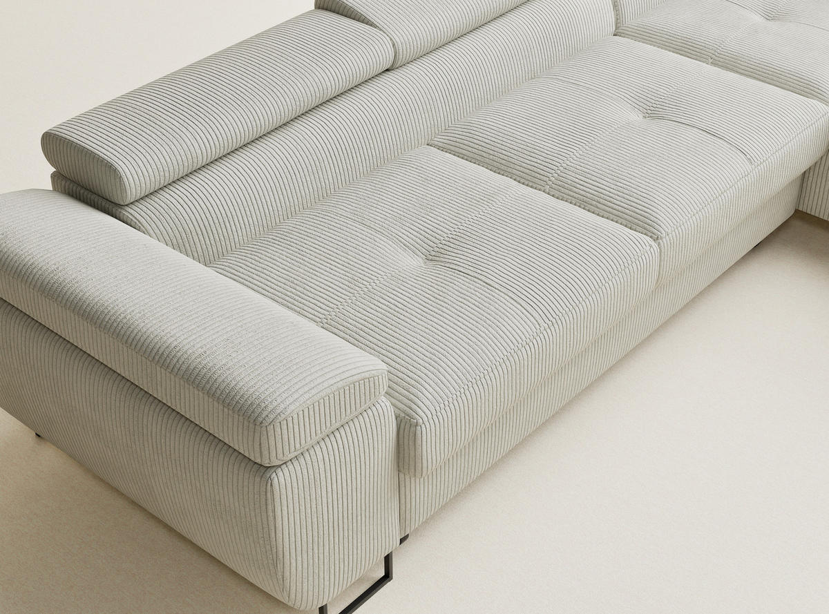 ECKSOFA MIT SCHLAFFUNKTION Concord Creme Samtstoff - Creme/Schwarz, Holz/Holzwerkstoff (277/203cm) - Maison de Reve