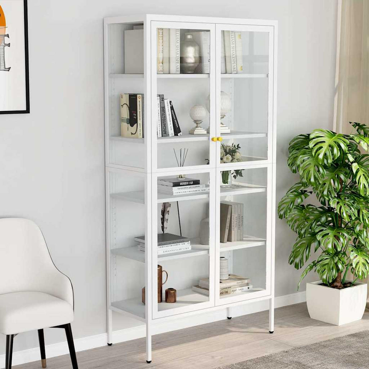 VITRINE Weiss 90/40/180 Cm Stahl Und Gehärtetes Glas - Weiß, Metall (40/180/90cm) - vidaXL