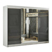 SCHWEBETÜRENSCHRANK Venus 250 cm mit Spiegel 3-türig, weiß, lacobel grau - Weiß/Grau, Kunststoff (250/215/61cm) - Margaret Hadas24