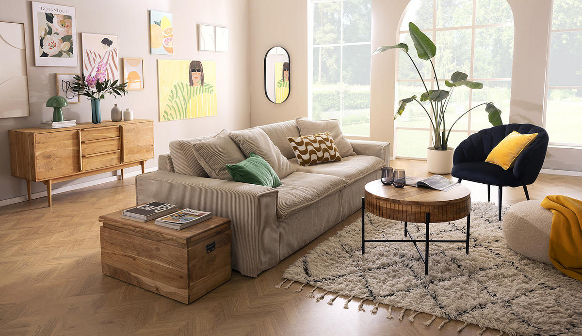 3-SITZER SOFA - Beige, Holzwerkstoff (258/90/116cm) - home24