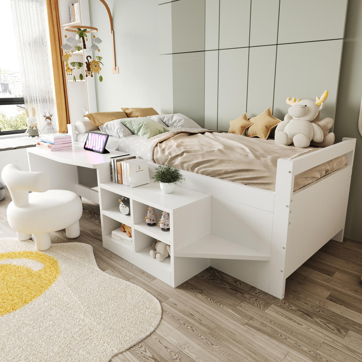 MULTIFUNKTIONSBETT 90/200 cm, Weiß mit Schreibtisch, USB-Steckdose - Weiß, Holz (90/200cm) - MIVRAY