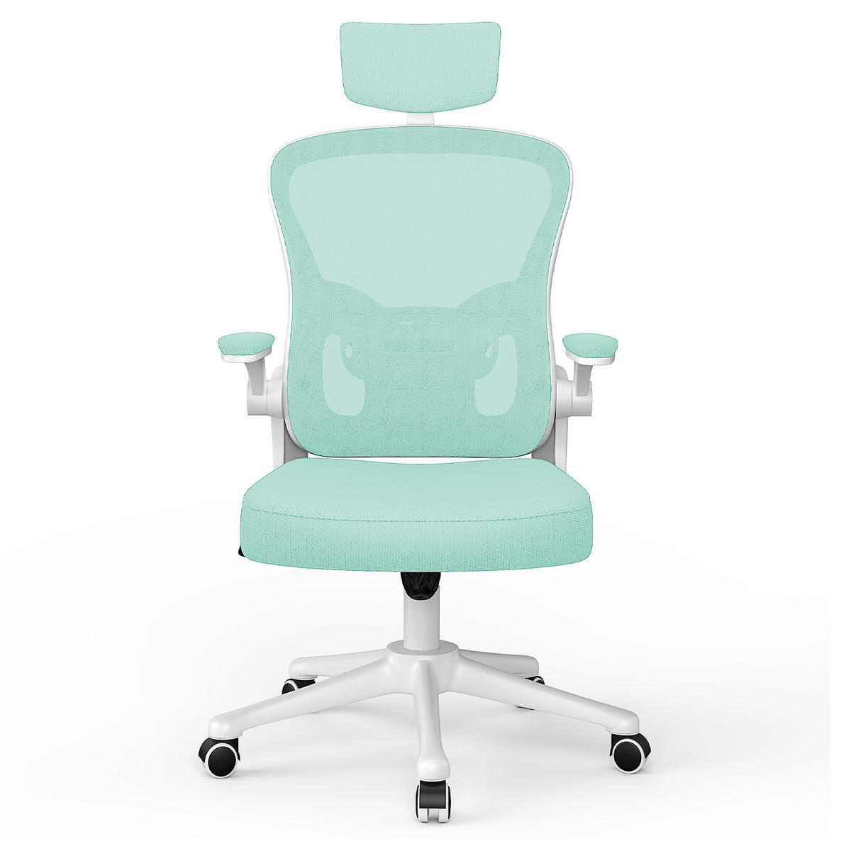 BÜROSTUHL ergonomisch, höhenverstellbar, klappbare Armlehnen, Kopfstütze – Grün - Grün, Metall (50.5/134/52cm) - Rattantree