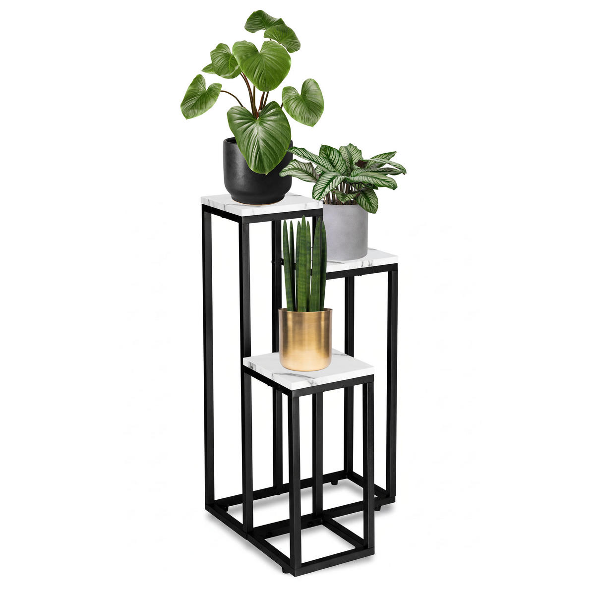 BLUMENSTÄNDER mit 3 Ablagen - Weiß Hochglanz, Metall (34/34/67cm) - Mat-Haus