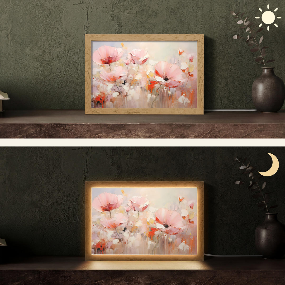 STOLNÍ LAMPA Květiny - Akvarel - Růžová - Abstraktní - Umění 30x20 cm - antracitová, kompozitní dřevo (8/30/20cm) - OnlyWow
