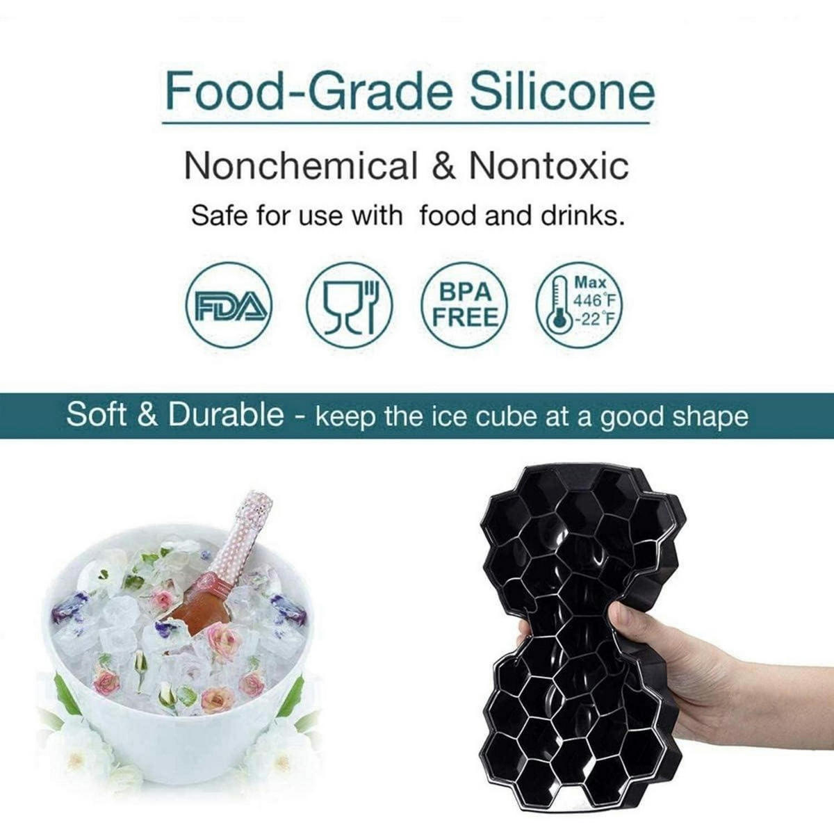 EISWÜRFELFORM 2er Set 37-Fach Silikon Stapelbar Schwarz - Schwarz, Kunststoff (9/2.4/20cm)