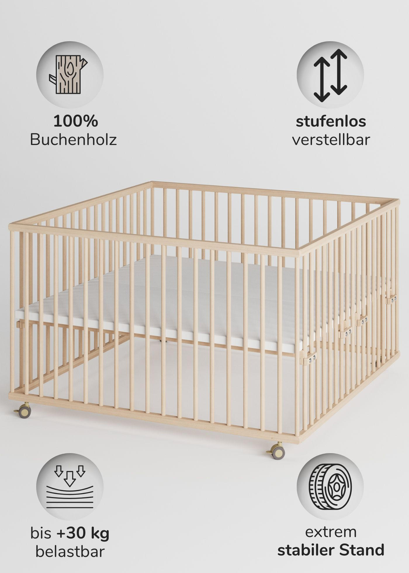 LAUFGITTER 120x120 cm - natur - Premium Kollektion - Naturfarben, Holz (120/74/120cm) - Sämann – make a difference.