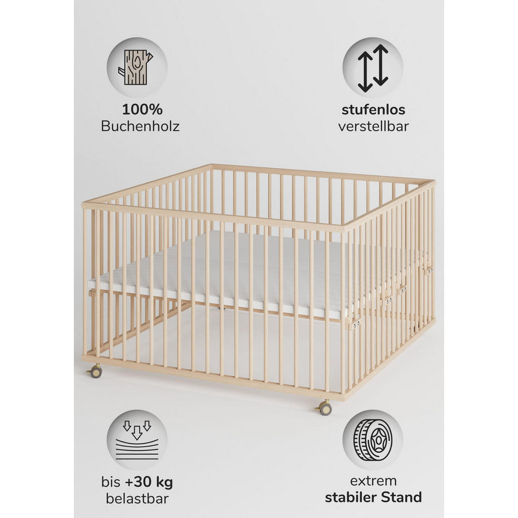 Thumbnail - Sämann – make a difference. Laufgitter, Natur, Holz, Echtholz,Buche, 120x74x120 cm, Babymöbel, Laufstall Baby