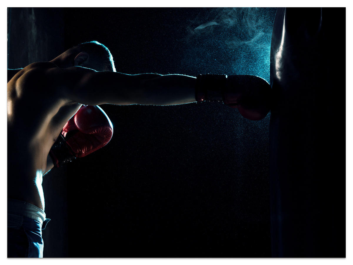 FOTOTAPETE für Jugendzimmer Muskelboxer Training Handschuhe Action 400x280 - Schwarz/Grau, Papier (400/280cm) - Muralo