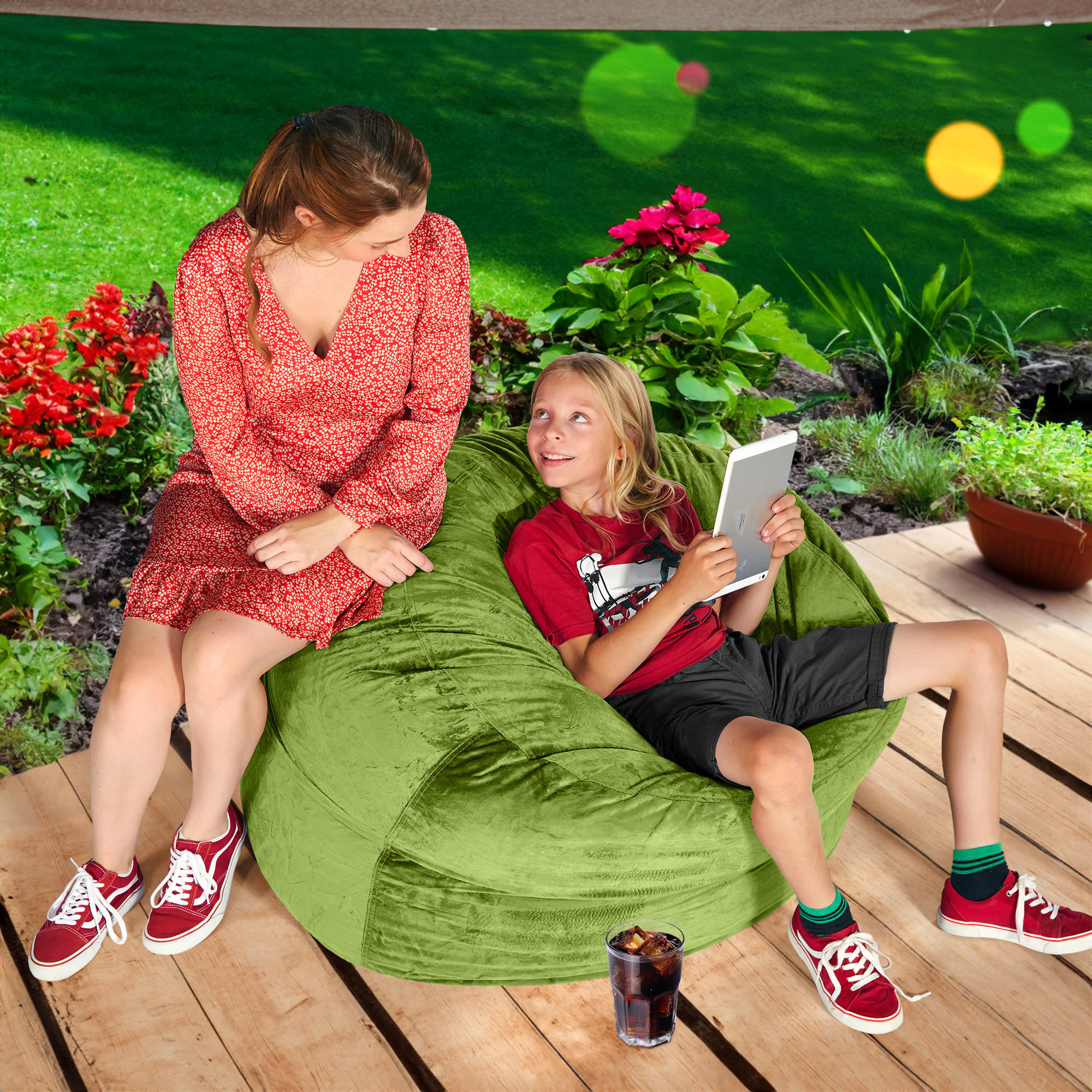 RIESEN-SITZSACK XXL JUMBO Velours 3ft - Grün, Textil (105/65/105cm) - Green Bean