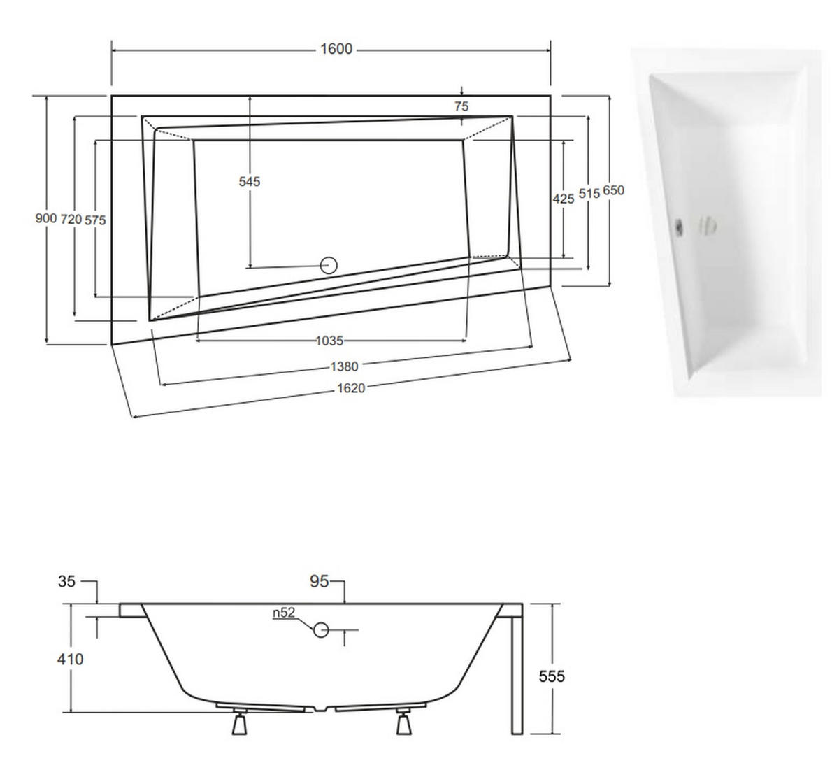 BADEWANNE Eckwanne INTIMA Links 160/90 + Styro + Kopfstütze Ablauf Füße - Weiß, Kunststoff (90/55.5/160cm) - bad land