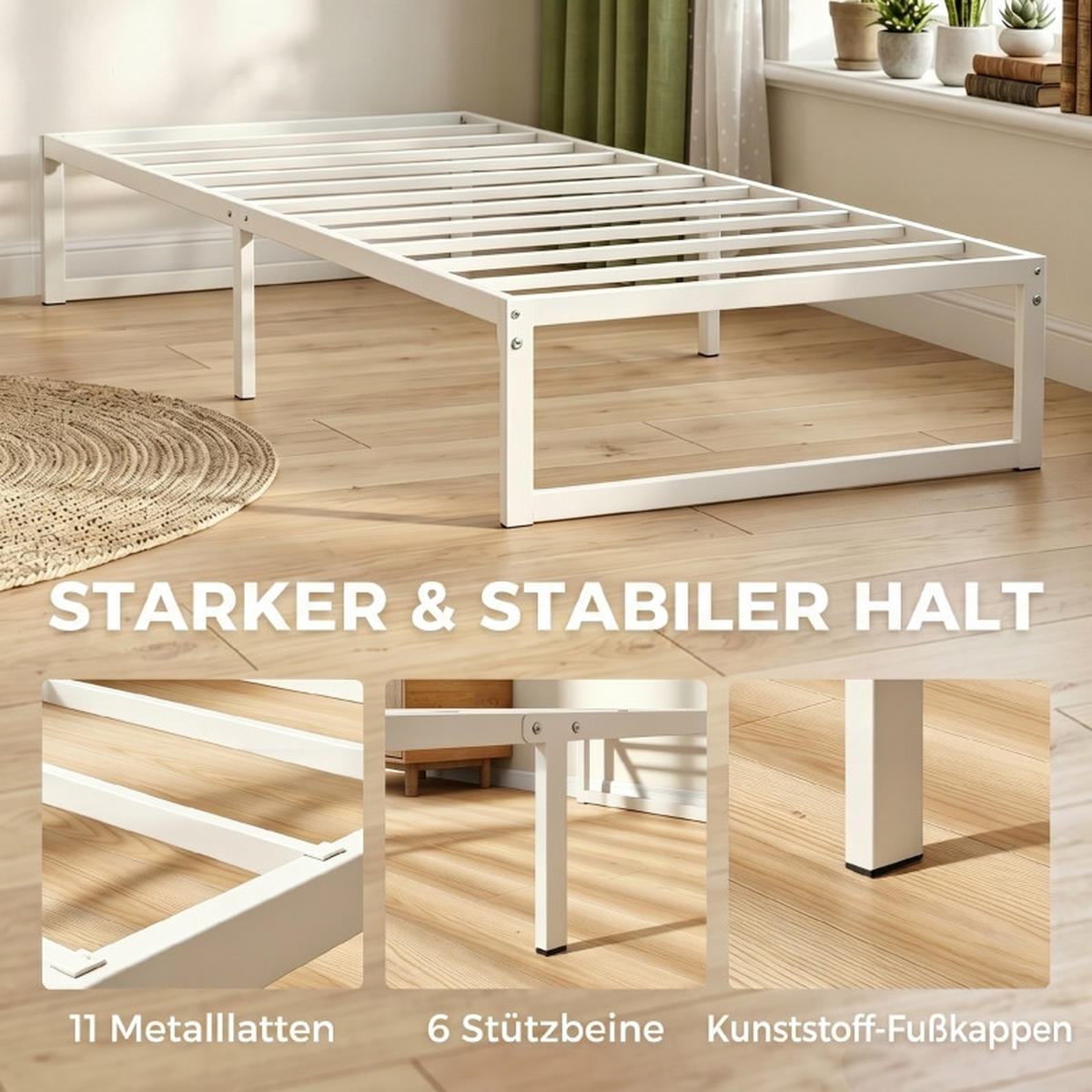 BETTGESTELL 90/200 cm DE-32876 mit Stauraum und Stahl-Lattenrost Weiß - Weiß, Metall (90/200cm) - ComfortXL