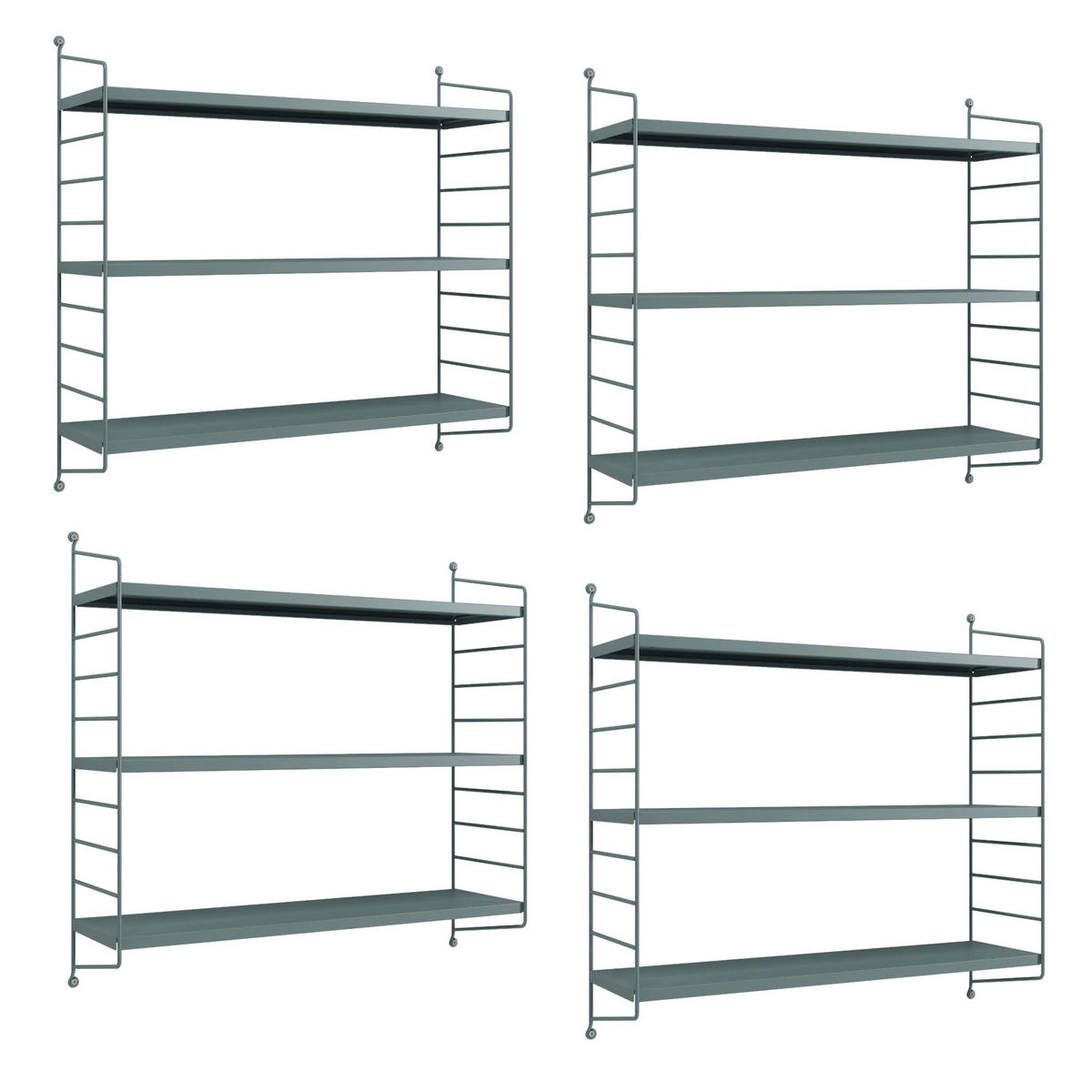SADA NÁSTĚNNÝCH POLIČEK 4 KS Strängnäs - modrá, kov (60/50/15cm) - [en.casa]