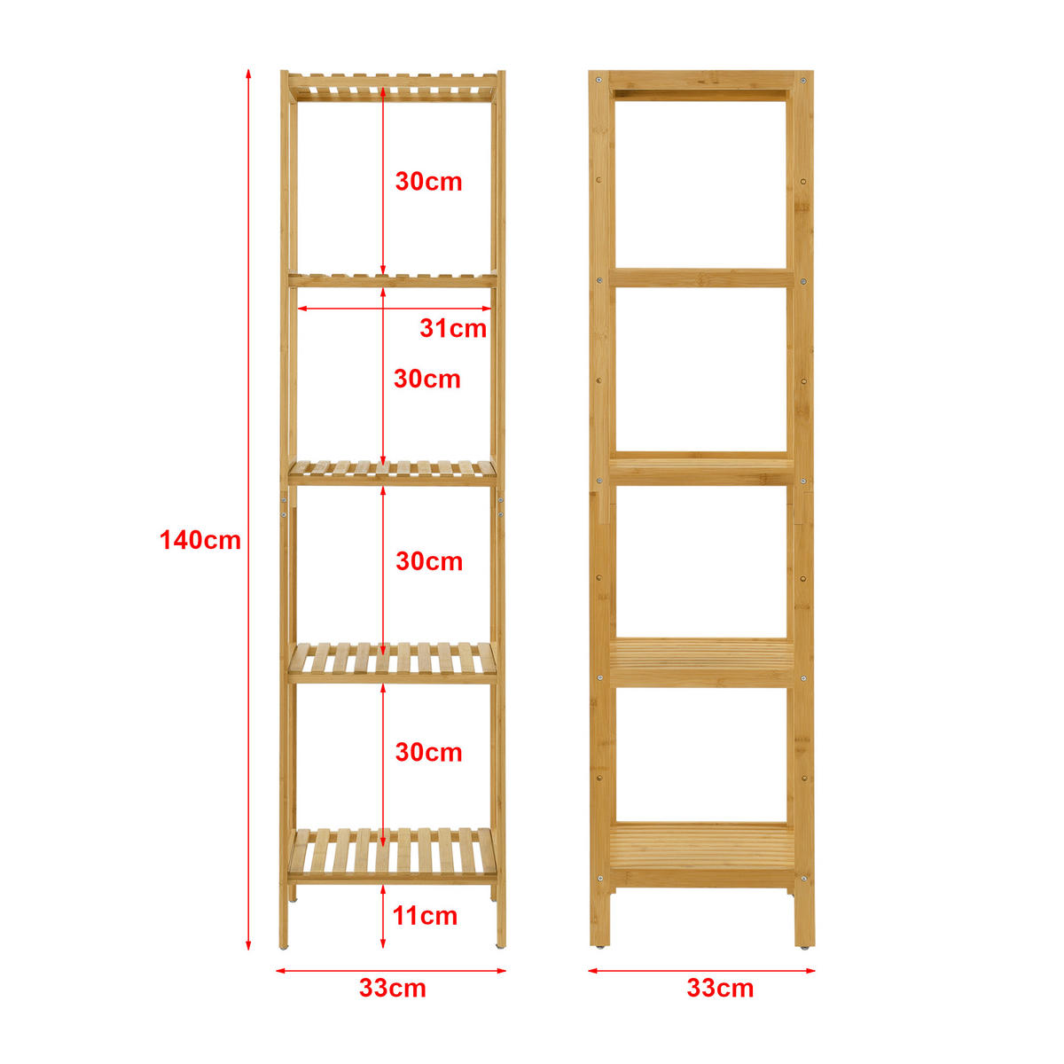 BADEZIMMERREGAL Lierne - Naturfarben, Holz (33/140/33cm) - [en.casa]