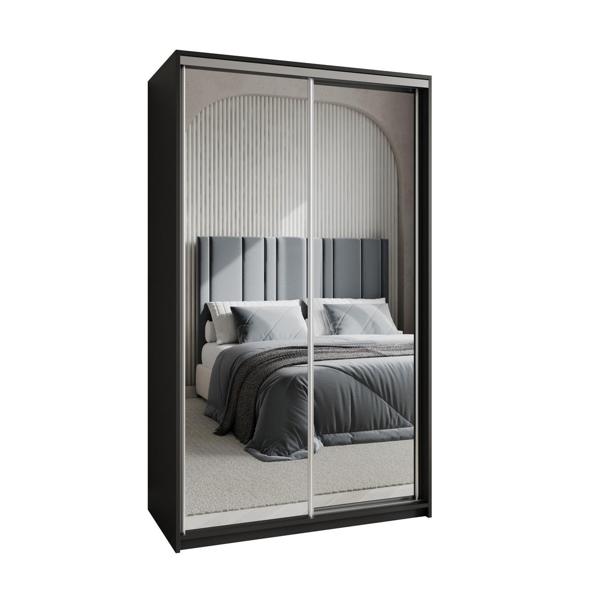 SCHWEBETÜRENSCHRANK RIEN 120/205/60 cm 2-türig mit Spiegel Schwarz - Schwarz, Holzwerkstoff (120/205/60cm) - MASSENO